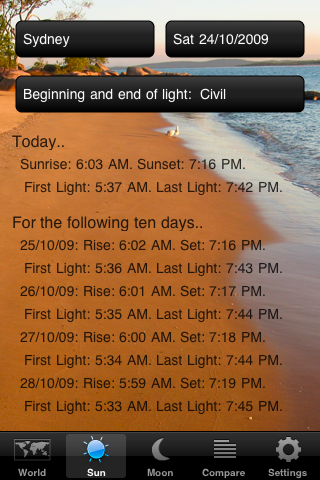 Sun Rise Set Screen